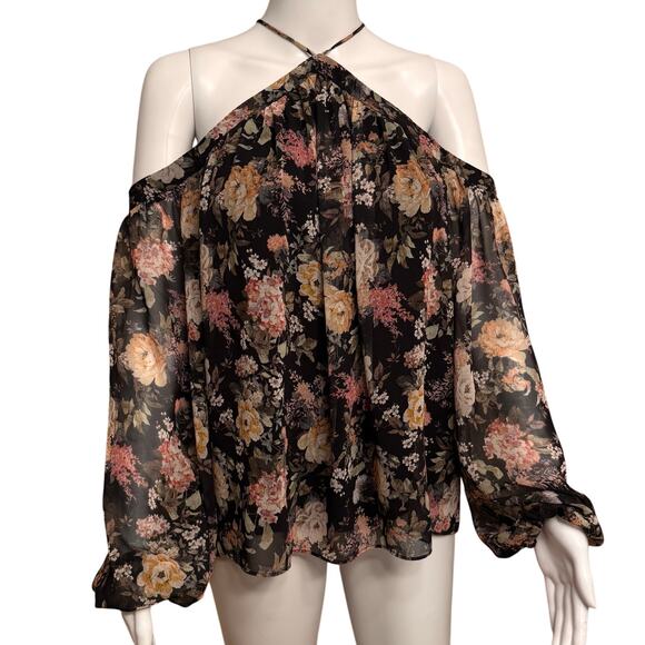 Bailey 44 Tops - Bailey 44 Floral Cold Shoulder Halter Blouse Romantic Women Size Medium Coquette